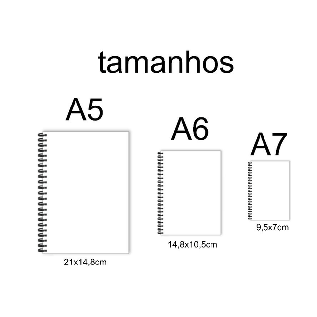 Kit 3 Cadernos de rascunho Tamanhos A5, A6, A7 | Sem pauta, folhas coloridas | Capa PVC e Espiral transparente