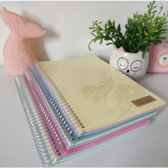 Kit 3 Cadernos de rascunho Tamanhos A5, A6, A7 | Sem pauta, folhas coloridas | Capa PVC e Espiral transparente