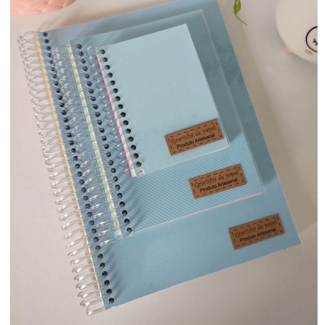 Kit 3 Cadernos de rascunho Tamanhos A5, A6, A7 | Sem pauta, folhas coloridas | Capa PVC e Espiral transparente